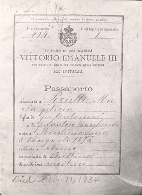Al Marinos mothers passport, 1916