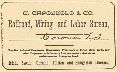 Advertisement card from one of the employment bureaus that specialized in importing laborers, c. 1900