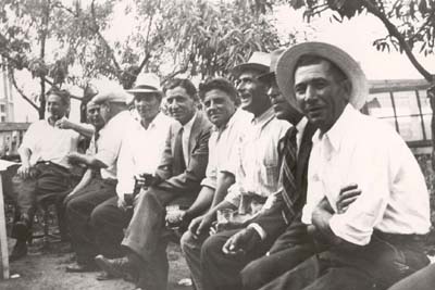 Sunday gathering of sandminers. John Chessa at far right, late 1940s
