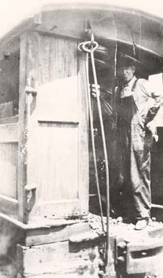 Elwood Hults, coal carrier, on dinkey train, Goodwin and Gallagher, c. 1920�s