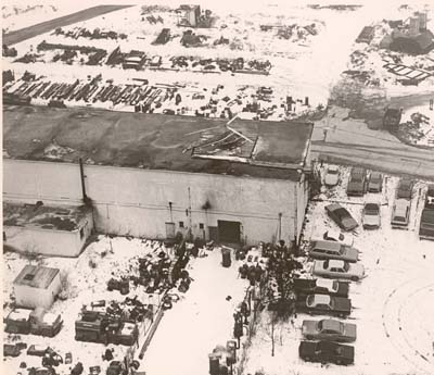 Scene of helicopter crash at sandbank office, 1977