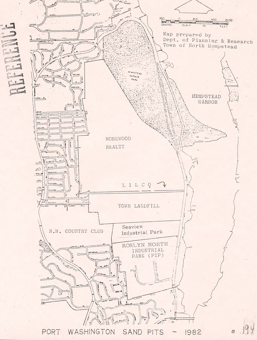 Map of the Port Washington Sandpits, prepared by the Department of Planning & Research, Town of North Hempstead, N.Y., 1982